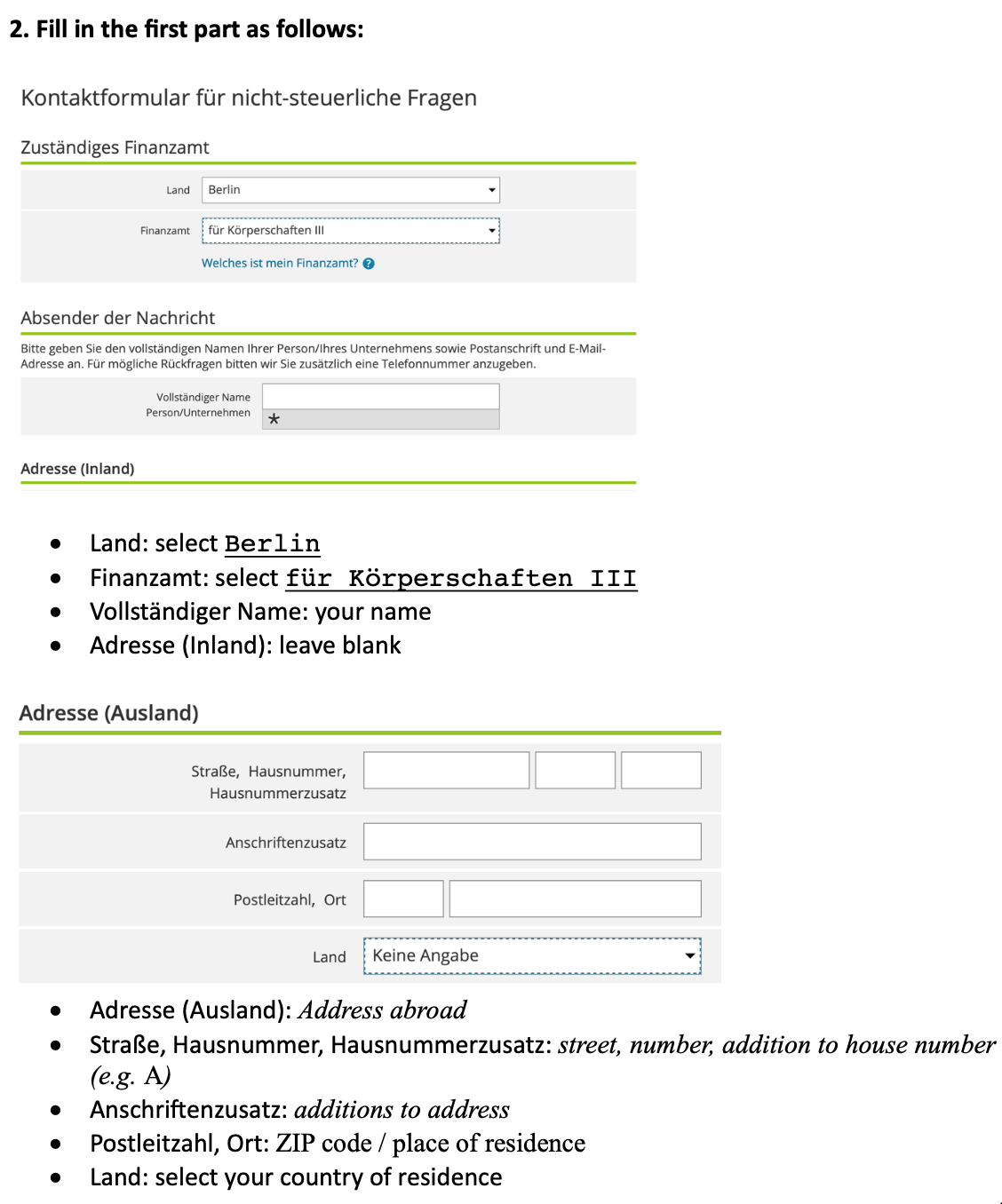 visual Instruction tax ID application form part 1