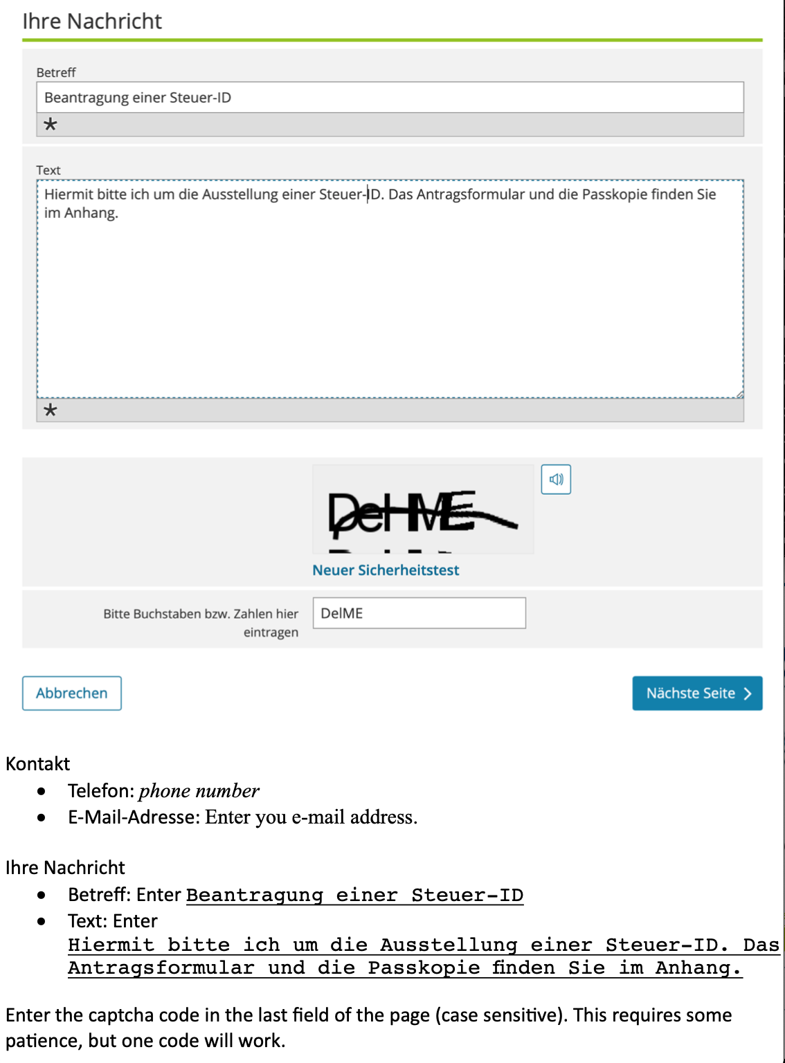 visual Instruction tax ID application form part 2