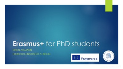 Abbildung Präsentation zu Erasmus Plus für Promotionsstudenten